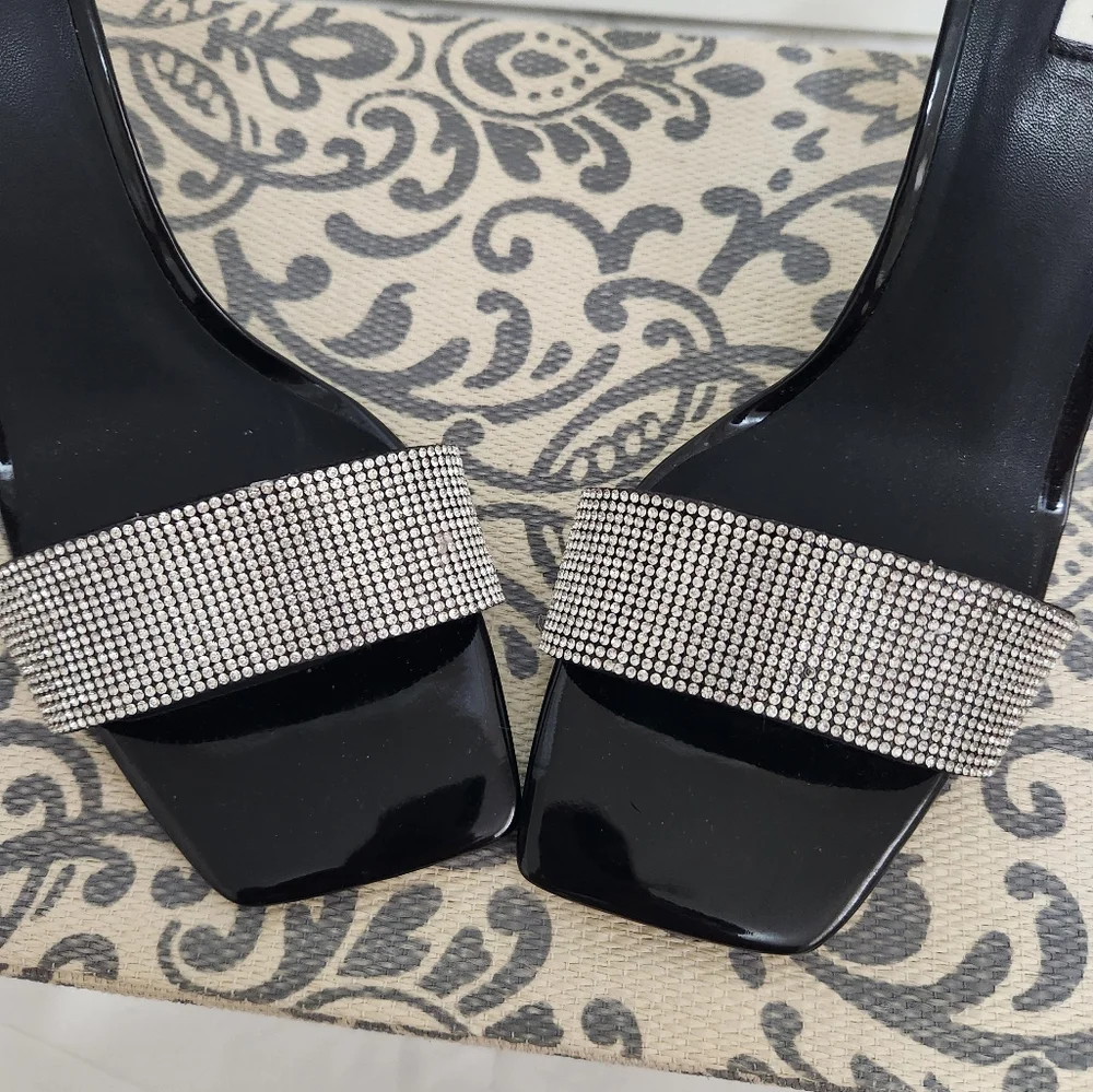 SOLD.....ZARA Rhinestone Open Toe Mules/ Slides Holiday Party Shoes - Picture 5 of 8